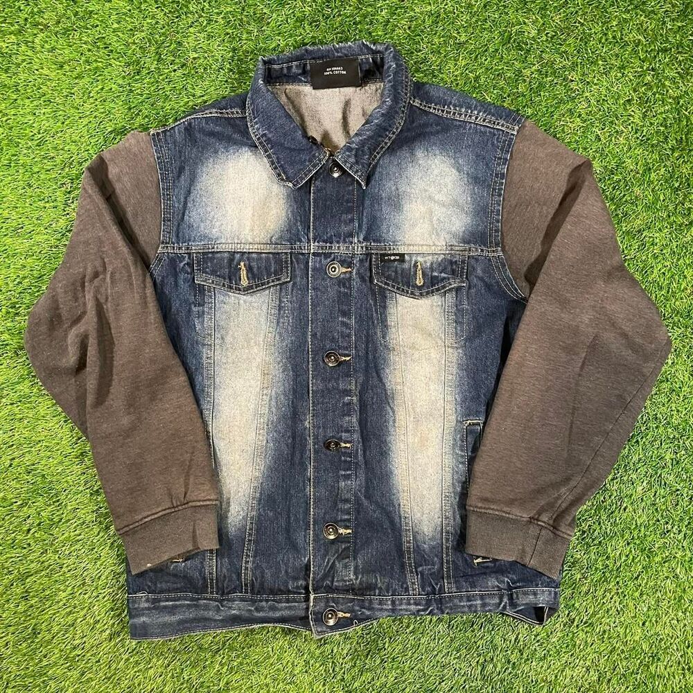 Women's WT02 grunge style black and blue women's denim jacket (L)